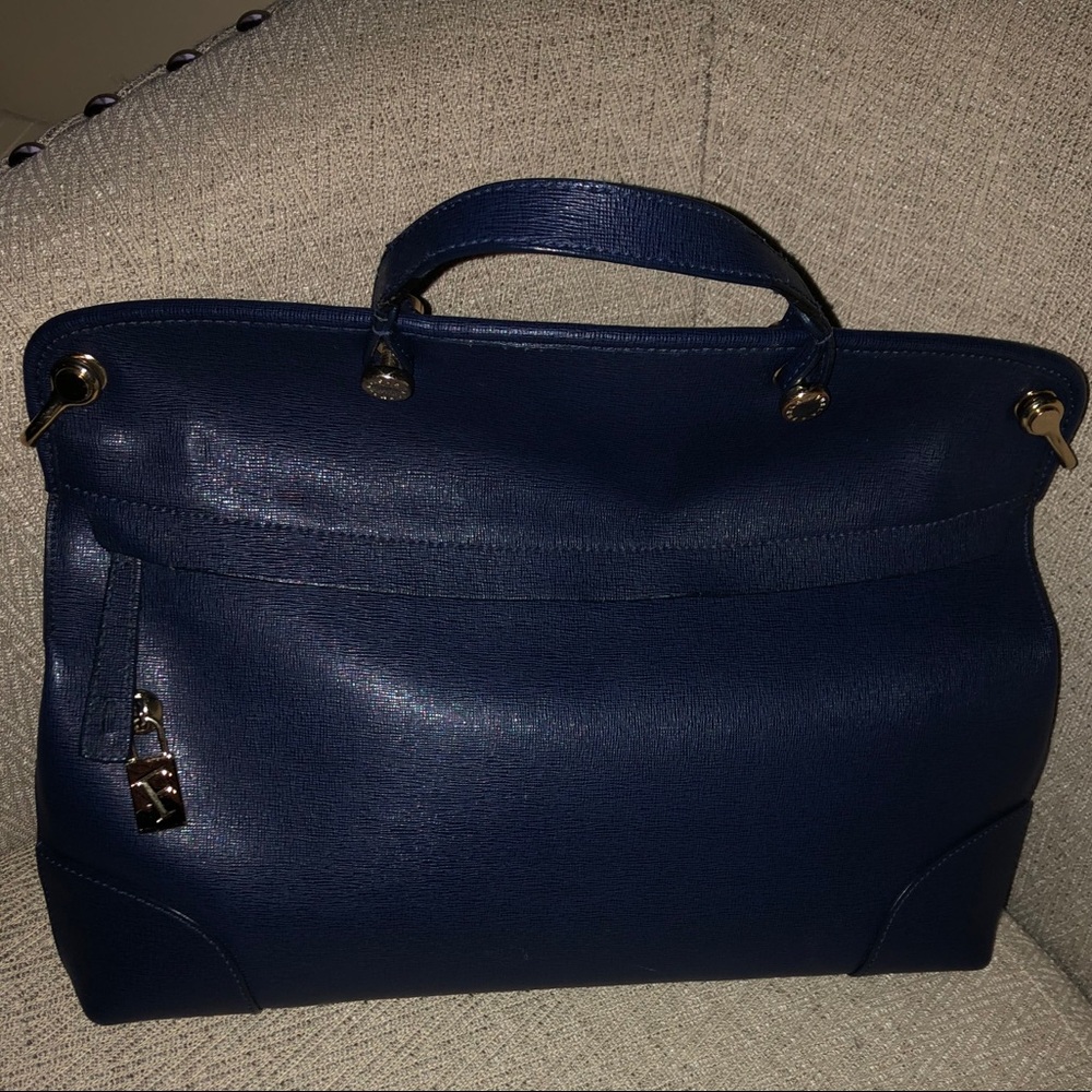 Furla Piper LG Leather Top Handle Bag Indigo Blue
